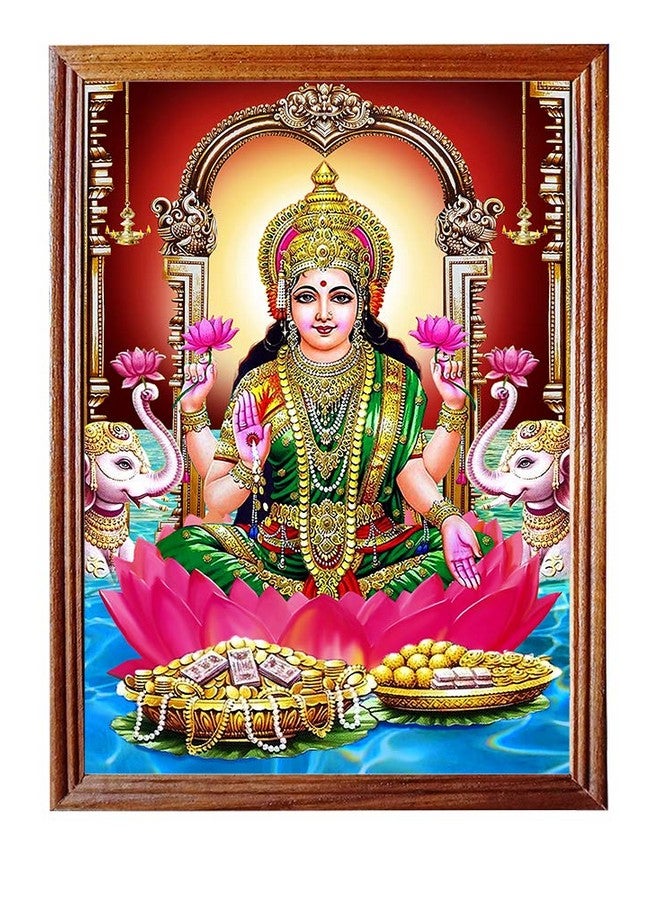 Emperor Art Gallery#God Lakshmi Photo Frame # Original Teak Wood Frame # Size (12.5 x 9.2) Inches # (Brown) - Image 1