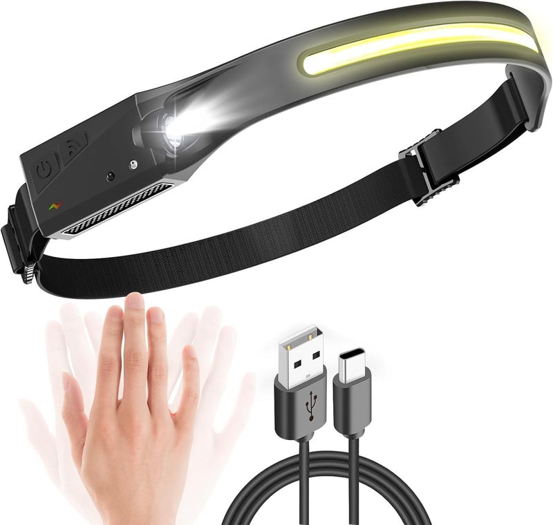 Flipco LED Motion Sensor Waterproof Head Torch USB Rechargeable Headlamp Flashlight 350 Lumen Silicone Head Lamp for Swimming, Cycling, Camping & Trekking - Image 1