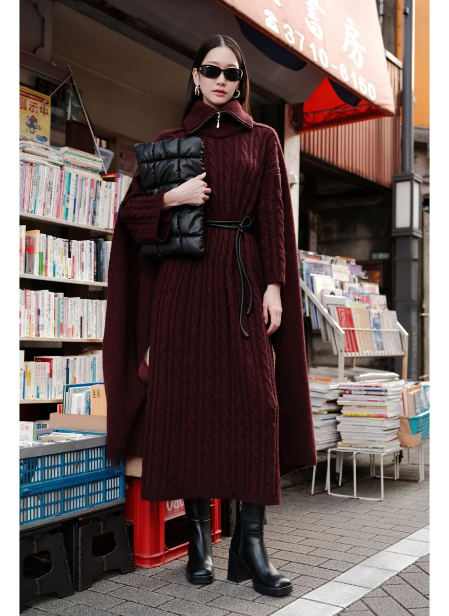 مانوكا Hair Knitted Sweater Dress Burgundy