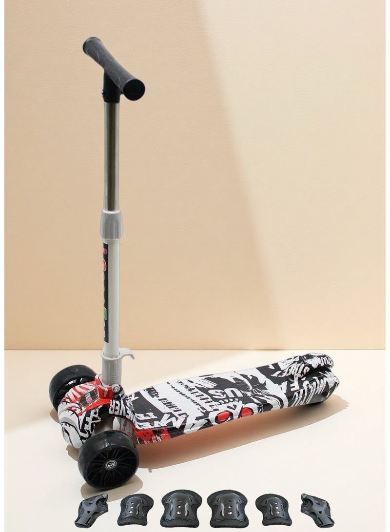 إيزي فيتشور سكوتر ركل قابل للطي من EASY FUTURE للأطفال من سن 3 إلى 8 سنوات: مقبض قابل لتعديل الارتفاع، عجلات LED، ميزات الفرامل الخلفية بما في ذلك مجموعة معدات الحماية - Image 1