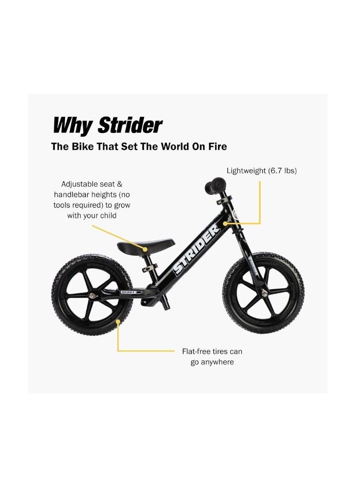 STRIDER - Strider 12” Sport Bike - No Pedal Balance Bicycle for Kids 18 Months to 5 Years - Includes Safety Pad, Padded Seat, Mini Grips & Flat-Free Tires - Tool-Free Assembly & Adjustments - Image 1