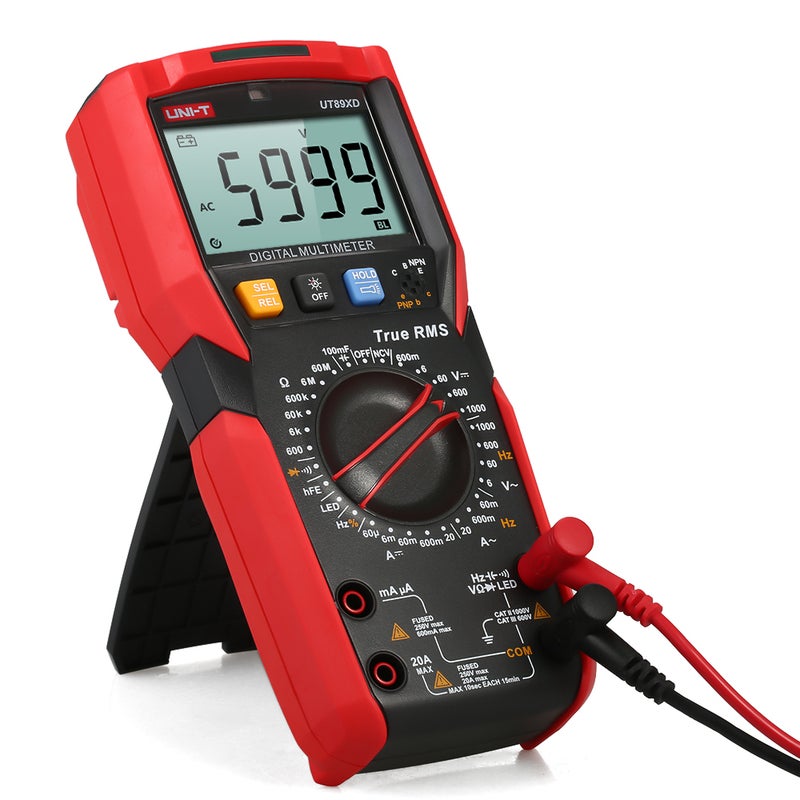 المقياس الرقمي UNI-T UT89XD عالي الدقة المحمول المصغر الشامل 6000 عد عرض شاشة LCD قياس RMS الحقيقي للجهد التيار المتردد/المباشر المقاومة السعة اختبار إضاءة LED التردد مقياس الصمام الثنائي مع - Image 2