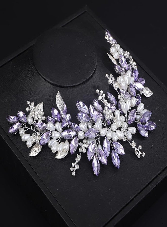 Rumtock Purple Crystal Headband Wedding Bridals Silver Headpiece with Rhinestones Women Banquet Prom Hair Accessories Handmade Jewelry (Purple) - Image 3