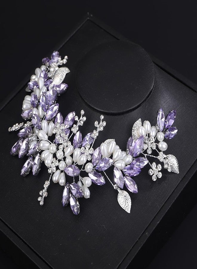 Rumtock Purple Crystal Headband Wedding Bridals Silver Headpiece with Rhinestones Women Banquet Prom Hair Accessories Handmade Jewelry (Purple) - Image 2
