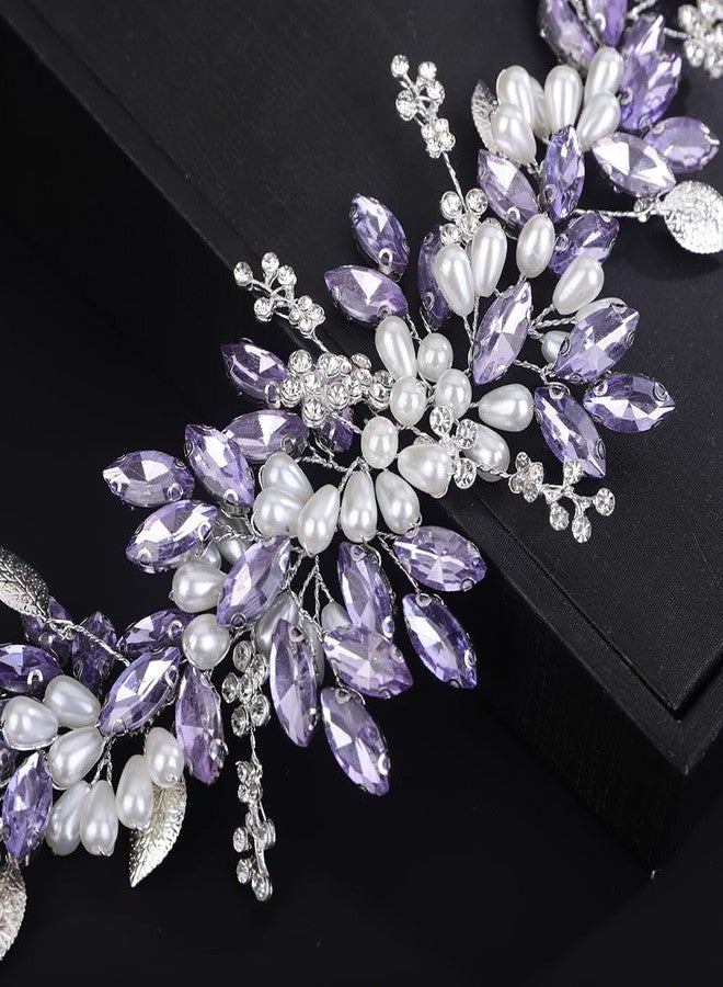 Rumtock Purple Crystal Headband Wedding Bridals Silver Headpiece with Rhinestones Women Banquet Prom Hair Accessories Handmade Jewelry (Purple) - Image 4