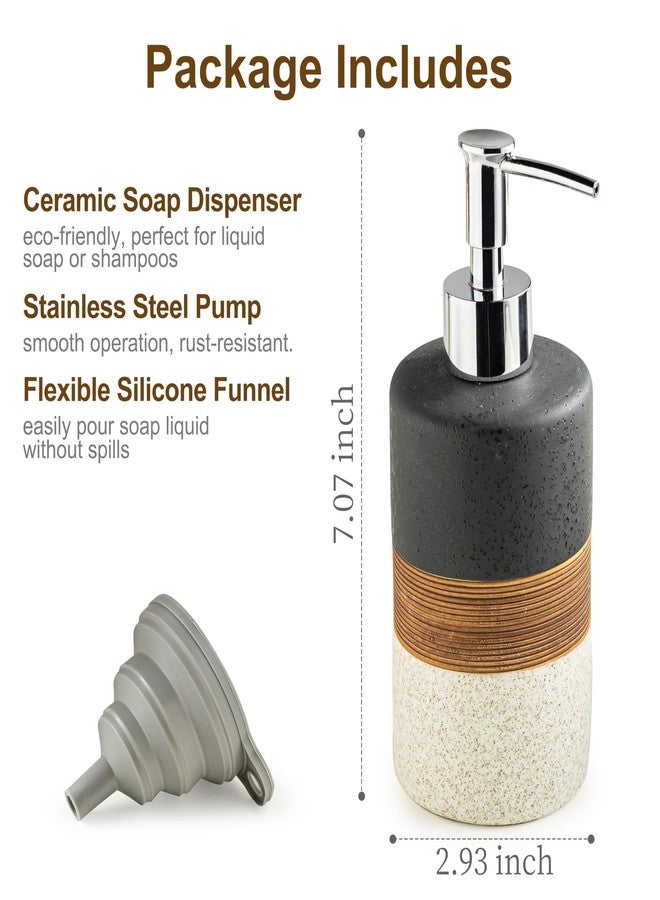Cormomu Dish Soap Dispenser Set with Silicone Funnel, Hand Soap, Shampoo, Body Wash, Ceramic Liquid Soap Dispenser for Kitchen Sink and Bathroom Countertops, Non Slip, Matte Finish, 12 Oz, Black - Image 2
