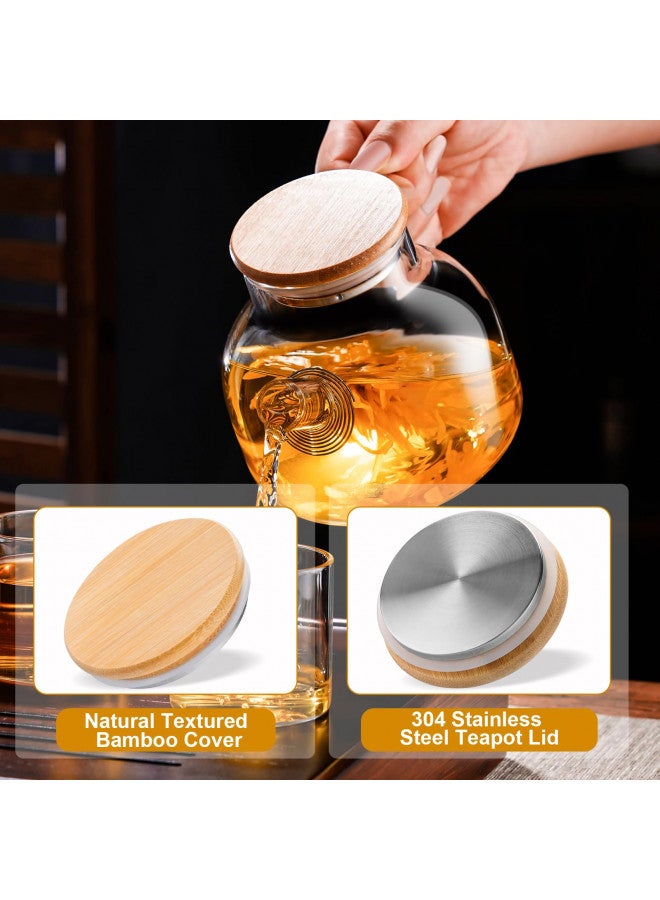 PARACITY Glass Teapot Stovetop 34 OZ/1000ml, Borosilicate Clear Tea Kettle with Bamboo Lid, Glass Tea pot with Removable Filter Spout, Teapot Blooming and Loose Leaf Tea Maker Tea Brewer for Camping - Image 1