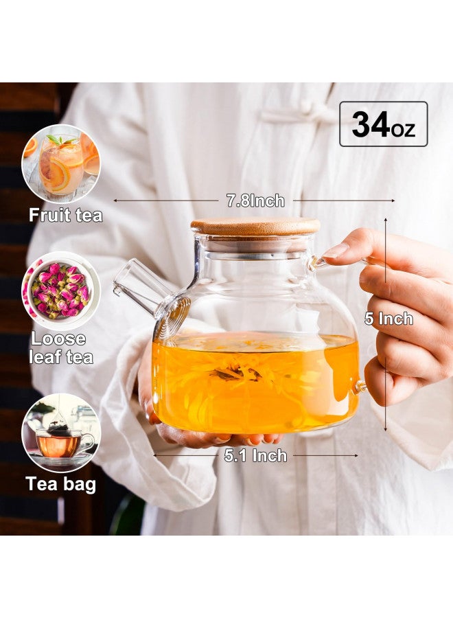PARACITY Glass Teapot Stovetop 34 OZ/1000ml, Borosilicate Clear Tea Kettle with Bamboo Lid, Glass Tea pot with Removable Filter Spout, Teapot Blooming and Loose Leaf Tea Maker Tea Brewer for Camping - Image 4