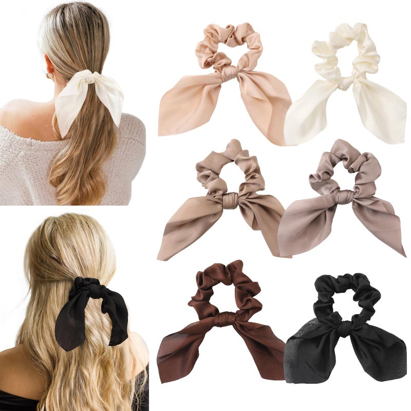 Glaudmeiss 6 PCS Small Silk Scrunchies, Hair Ties with Knotted Bows, Satin Hair Ribbons Elastic Hair Ties for Women Girls - Image 1
