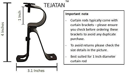 TEJATAN Curtain Rod Brackets - Black (Set of 2) -Adjustable (Also known as - Curtain rod Holder / Bracket for Drapery rod / Window Drapery rod bracket set for Draperies / adjustable curtain rod brackets) - Image 2