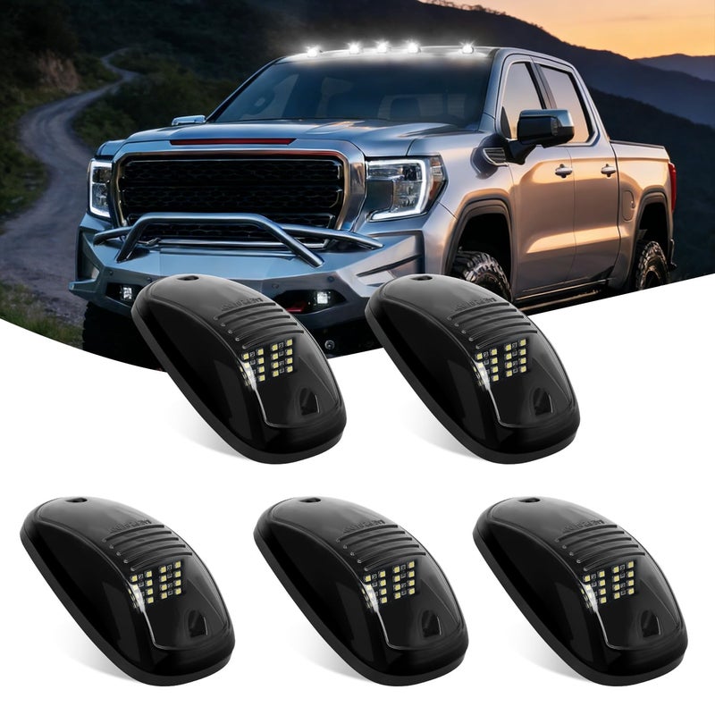 Nilight Cab Roof Marker Light 5 PCS 16 LED Smoked Lens White Top Clearance Lights Kit Waterproof Surface Mount for Ford Dodge Ram SUV POV Pickup Trucks - Image 2