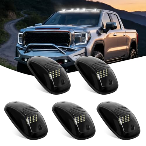 Nilight Cab Roof Marker Light 5 PCS 16 LED Smoked Lens White Top Clearance Lights Kit Waterproof Surface Mount for Ford Dodge Ram SUV POV Pickup Trucks - Image 1