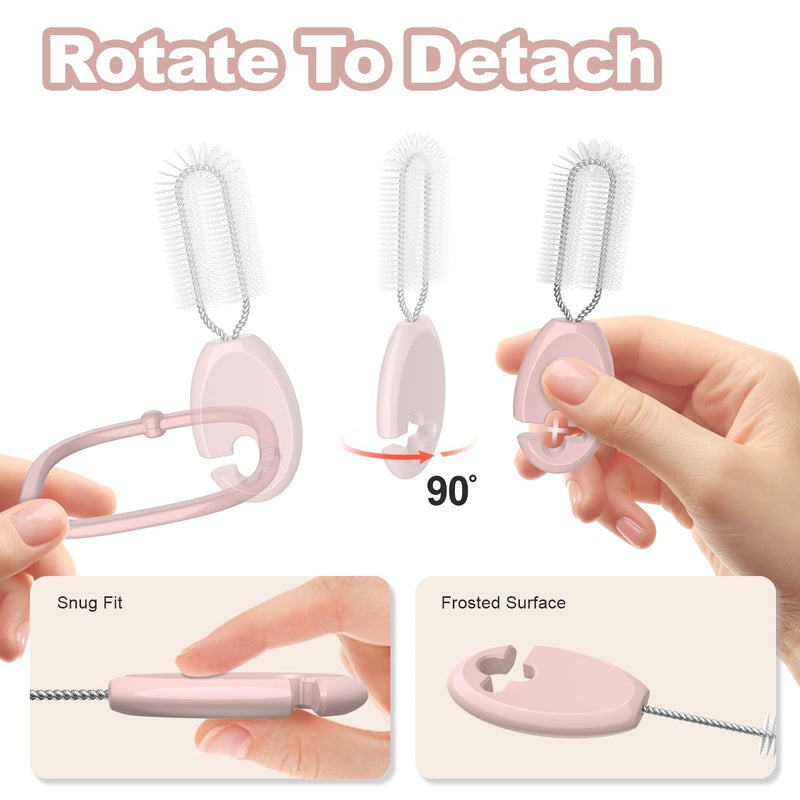 YOTIME Standing Straw Cleaner Brush Set, 4in1 Reusable Straw Brushes with Holder Ring, for Wide and Narrow Straws, Tumblers, Water Bottles and Cups, Pink - Image 4