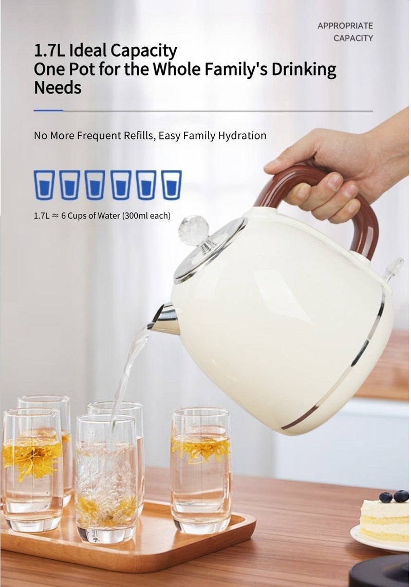 Upgraded Double Wall  1800W 1.7L Retro Electric Kettle, 304 Stainless Steel, Fast Boiling, Anti-Scald, Auto Shut-Off  Dry Burn Protection, for Home  Office Use - Image 2