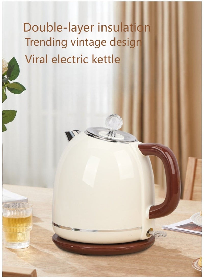 Upgraded Double Wall  1800W 1.7L Retro Electric Kettle, 304 Stainless Steel, Fast Boiling, Anti-Scald, Auto Shut-Off  Dry Burn Protection, for Home  Office Use - Image 5