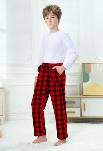 Umeyda Plush Pajama Pants for Kids Fleece PJs Boys, Red Black, 5-6 Years = Tag 130 - Image 3