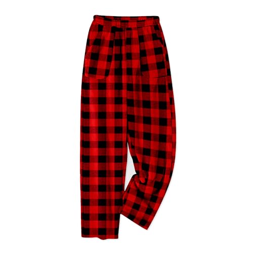 Umeyda Plush Pajama Pants for Kids Fleece PJs Boys, Red Black, 5-6 Years = Tag 130 - Image 1