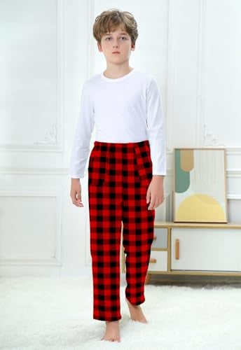 Umeyda Plush Pajama Pants for Kids Fleece PJs Boys, Red Black, 5-6 Years = Tag 130 - Image 2
