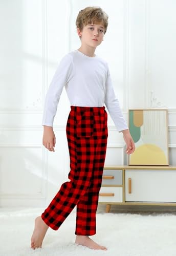 Umeyda Plush Pajama Pants for Kids Fleece PJs Boys, Red Black, 5-6 Years = Tag 130 - Image 4