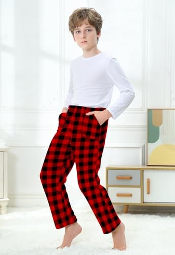 Umeyda Plush Pajama Pants for Kids Fleece PJs Boys, Red Black, 5-6 Years = Tag 130 - Image 5