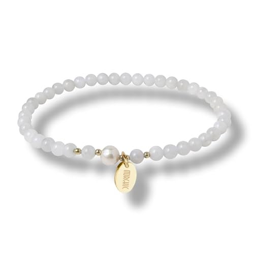 Morchic 4mm Natural Moonstone Gemstone Beads Stretch Bracelet for Women, With Freshwater Pearls, Energy Gem Birthday Gift for Her 7.2” - Image 1
