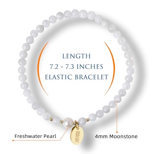 Morchic 4mm Natural Moonstone Gemstone Beads Stretch Bracelet for Women, With Freshwater Pearls, Energy Gem Birthday Gift for Her 7.2” - Image 2