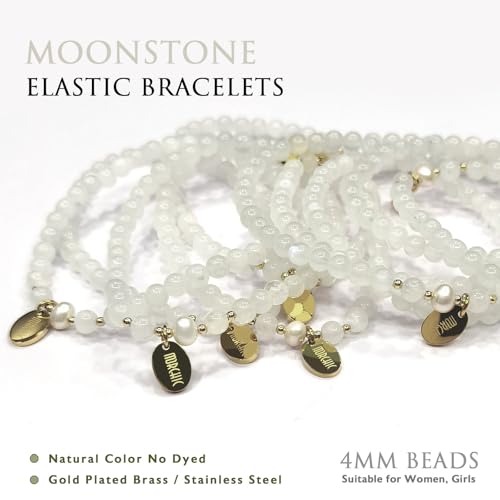 Morchic 4mm Natural Moonstone Gemstone Beads Stretch Bracelet for Women, With Freshwater Pearls, Energy Gem Birthday Gift for Her 7.2” - Image 5