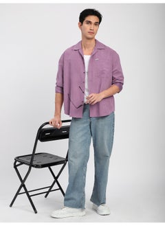 Beyoung Bright Lilac Front Yoke Suede Shirt  - Image 1