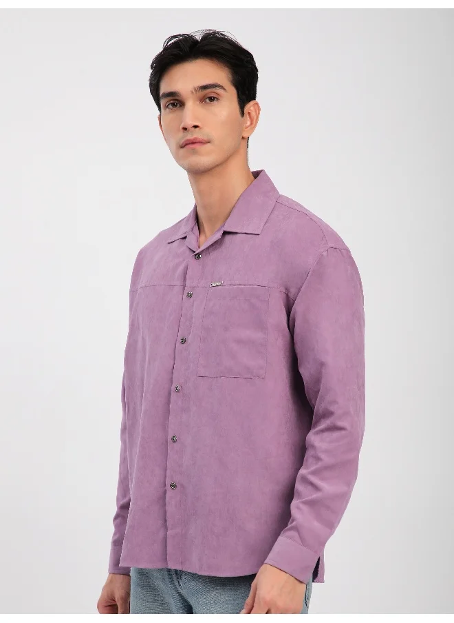 بيونغ Bright Lilac Front Yoke Suede Shirt