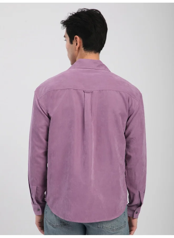 Beyoung Bright Lilac Front Yoke Suede Shirt