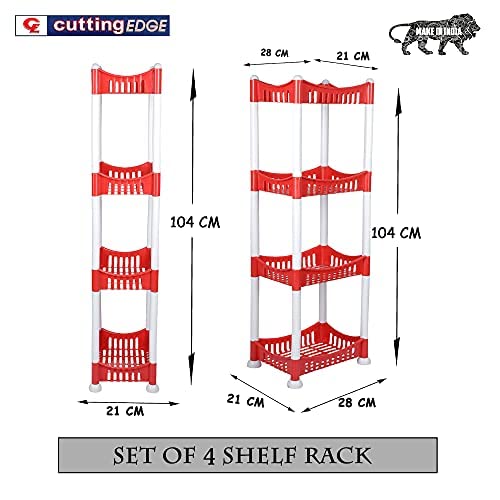 Cutting EDGE Cutting EDGE Pixie 28 x 21 CM 4 Layer Red Plastic Shelf Counter Table Top Organizer for Home Kitchen and Office - Image 4