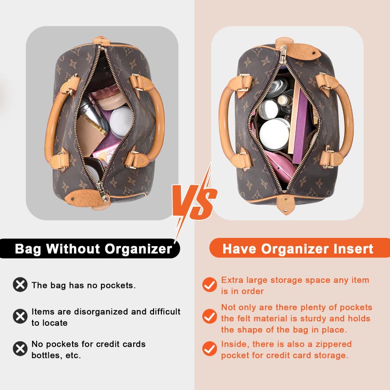 LOUKAYCCI Purse Organizer Inserts for Speedy 30 Felt Purse Inserts HandBag and Tote bag Neverful Organizer Insert (Brown New,Large) - Image 4