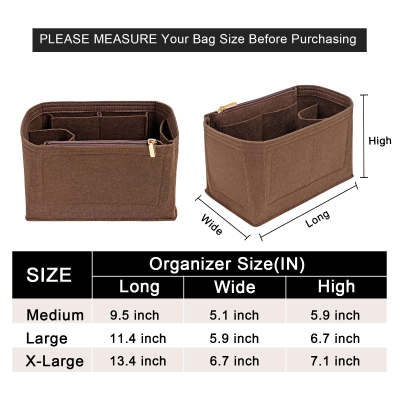LOUKAYCCI Purse Organizer Inserts for Speedy 30 Felt Purse Inserts HandBag and Tote bag Neverful Organizer Insert (Brown New,Large) - Image 2