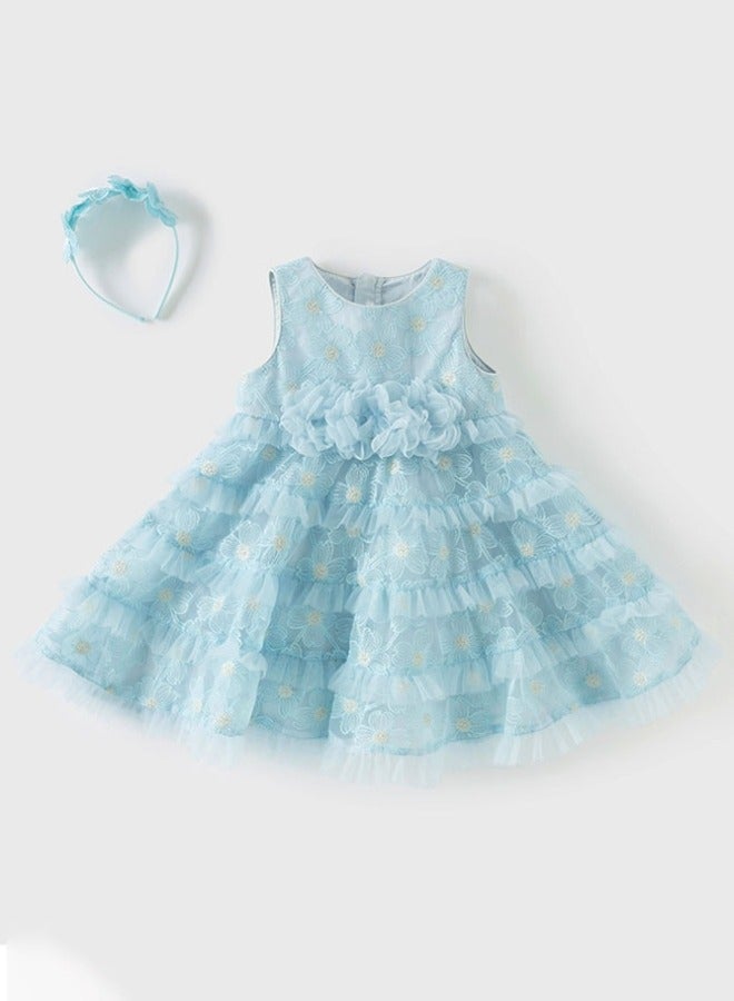 Dave & Bella Girls Floral Layered Tulle Dress with Headband - Image 5
