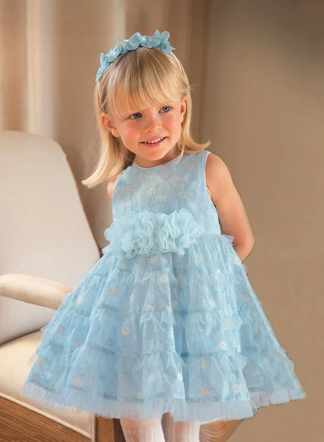 Dave & Bella Girls Floral Layered Tulle Dress with Headband