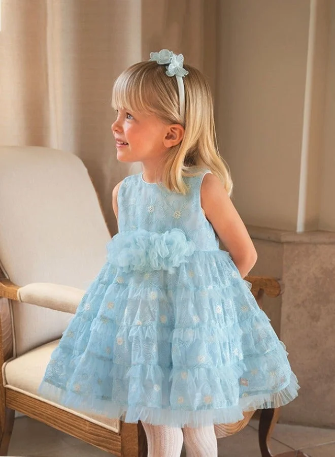 Dave & Bella Girls Floral Layered Tulle Dress with Headband