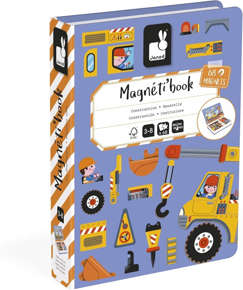 Janod - MagnÃ©ti'Book Construction Site Vehicles - Magnetic Educational Game 50 Magnets + 18 Models - Cardboard Children's Toy - Develops Dexterity and Imagination - from 3 Years Old - J02526 - Image 2