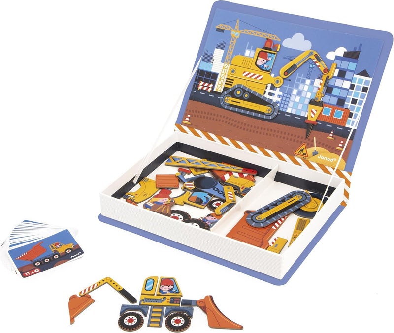 Janod - MagnÃ©ti'Book Construction Site Vehicles - Magnetic Educational Game 50 Magnets + 18 Models - Cardboard Children's Toy - Develops Dexterity and Imagination - from 3 Years Old - J02526 - Image 4