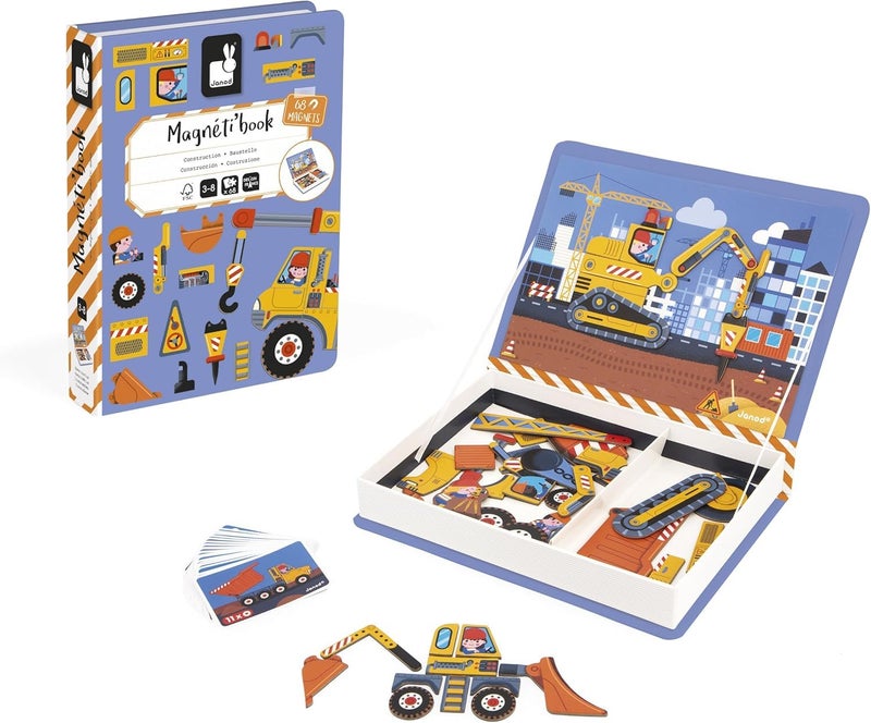 Janod - MagnÃ©ti'Book Construction Site Vehicles - Magnetic Educational Game 50 Magnets + 18 Models - Cardboard Children's Toy - Develops Dexterity and Imagination - from 3 Years Old - J02526 - Image 3