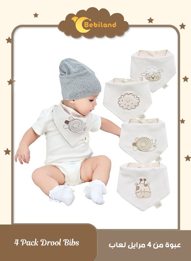 بيبي لاند عبوة من 4 قطع من مرايل التسنين المضحكة واللطيفة للجنسين ومطرزة للجنسين لحديثي الولادة والرضع والاطفال الصغار - Image 1
