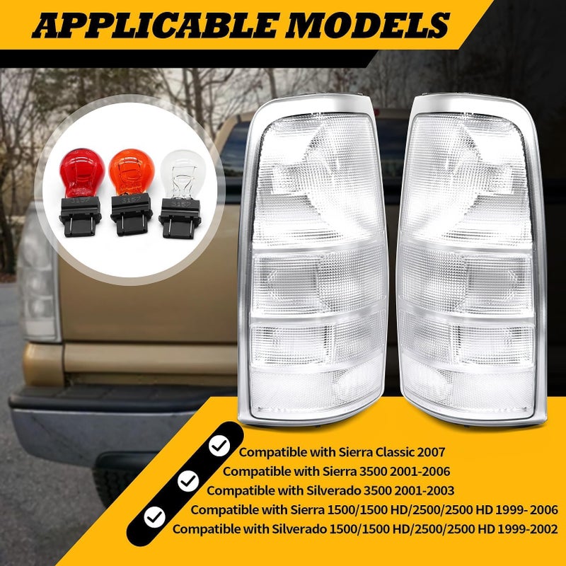 Jecoupoon Pair Clear Tail Light Assembly Compatible with 1999-2002 Silverado 1500 2500/1999-2007 Sierra 1500 2500 3500 White Taillights Tail Lamp - Image 3