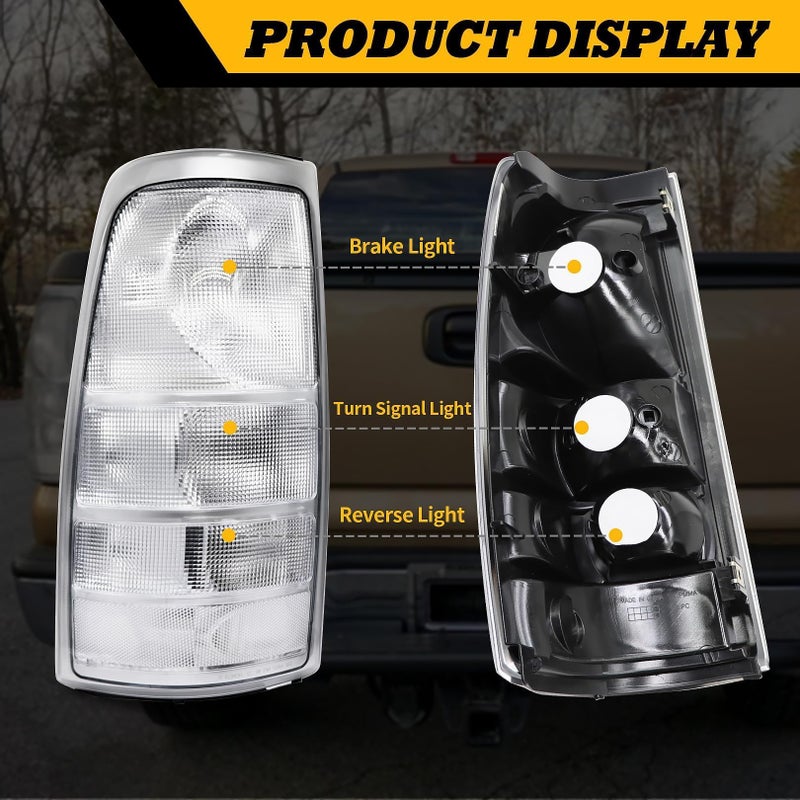 Jecoupoon Pair Clear Tail Light Assembly Compatible with 1999-2002 Silverado 1500 2500/1999-2007 Sierra 1500 2500 3500 White Taillights Tail Lamp - Image 4