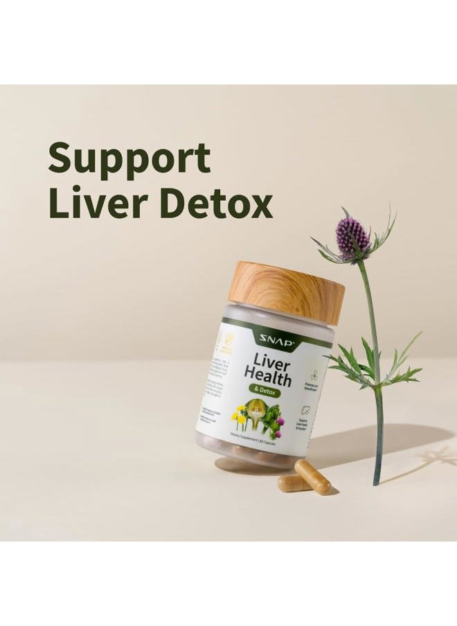 SNAP SUPPLEMENTS - Liver & Detox Support Supplement with Milk Thistle and Dandelion Leaf Extract, Vitamins, Herbs and Antioxidants Supplement for Liver Support and Digestive Health, 60 Capsules - Image 1