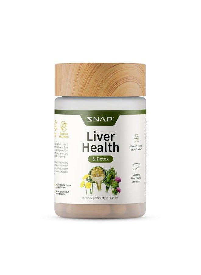 SNAP SUPPLEMENTS - Liver & Detox Support Supplement with Milk Thistle and Dandelion Leaf Extract, Vitamins, Herbs and Antioxidants Supplement for Liver Support and Digestive Health, 60 Capsules - Image 1