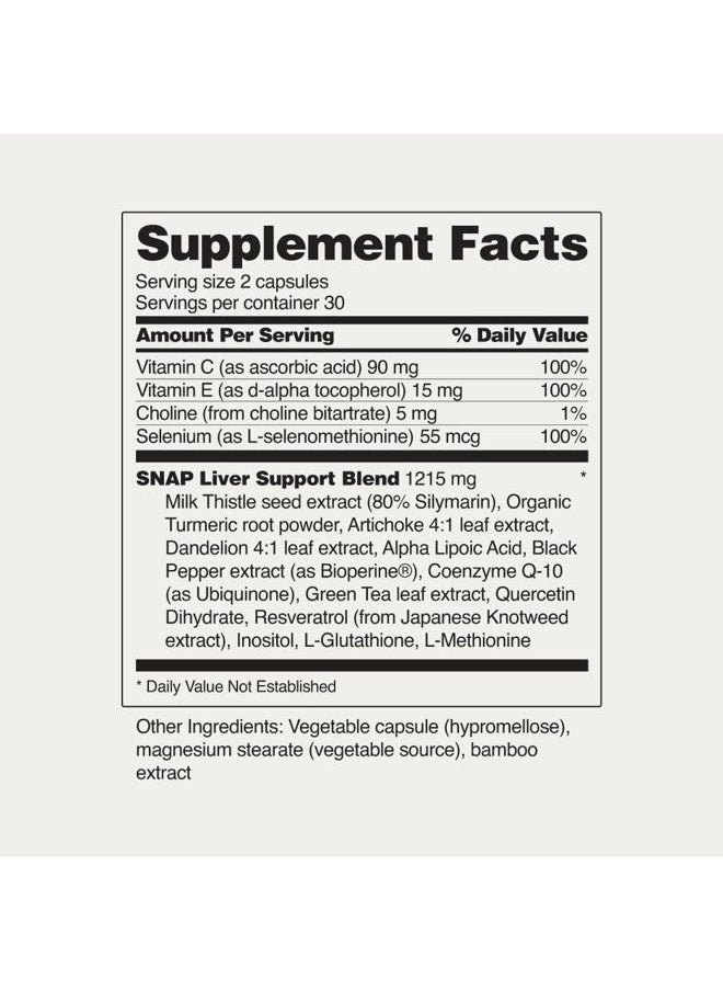 SNAP SUPPLEMENTS - Liver & Detox Support Supplement with Milk Thistle and Dandelion Leaf Extract, Vitamins, Herbs and Antioxidants Supplement for Liver Support and Digestive Health, 60 Capsules - Image 1