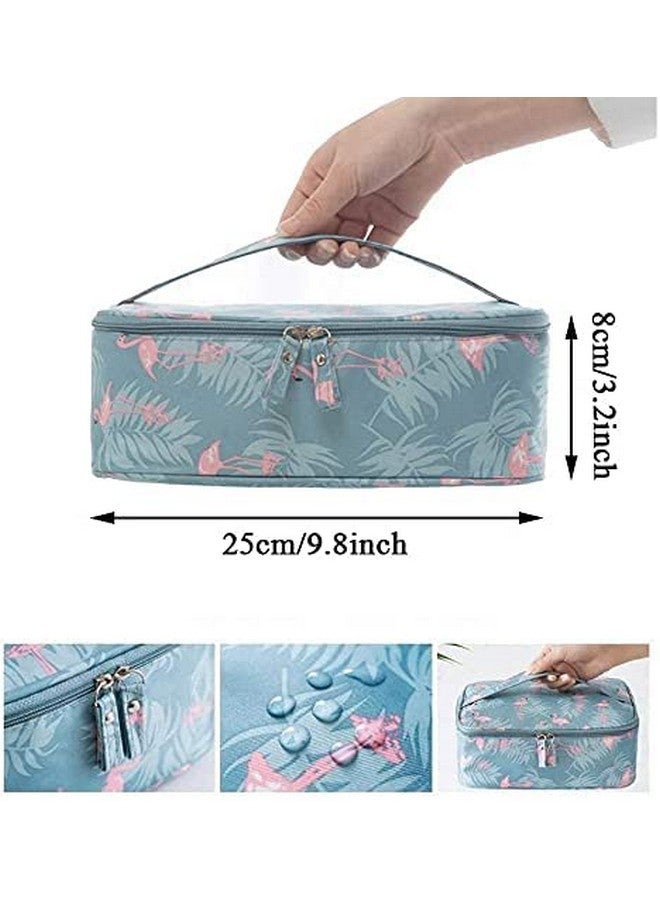 SKYFUN (LABEL) Nylon 17 Cms Travel Foldable Bathroom Makeup Cosmetic Bag Pouch Train Case Kit with Adjustable Dividers Handles-Color-Blue Flamingo - Image 4