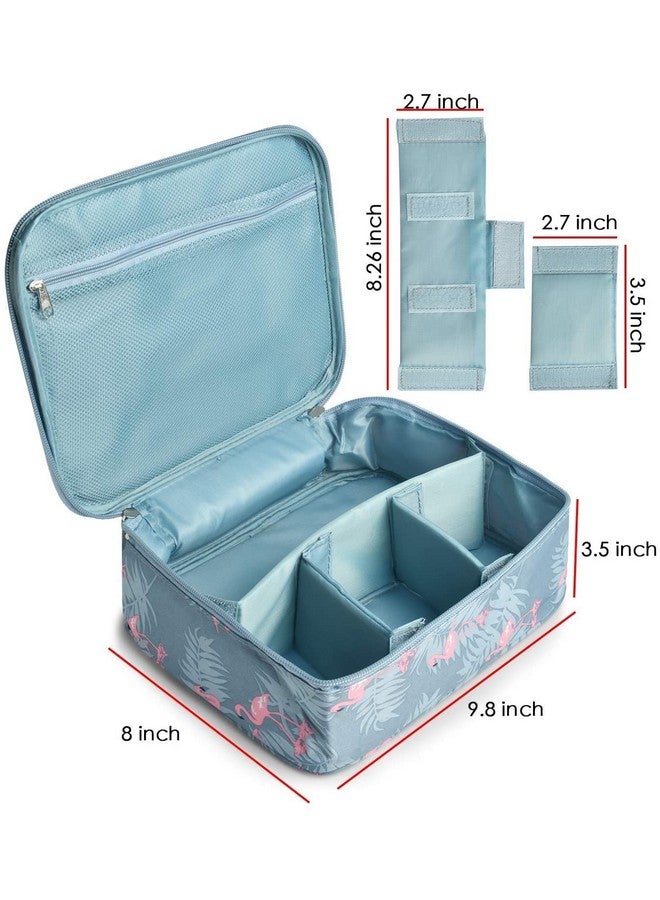 SKYFUN (LABEL) Nylon 17 Cms Travel Foldable Bathroom Makeup Cosmetic Bag Pouch Train Case Kit with Adjustable Dividers Handles-Color-Blue Flamingo - Image 3