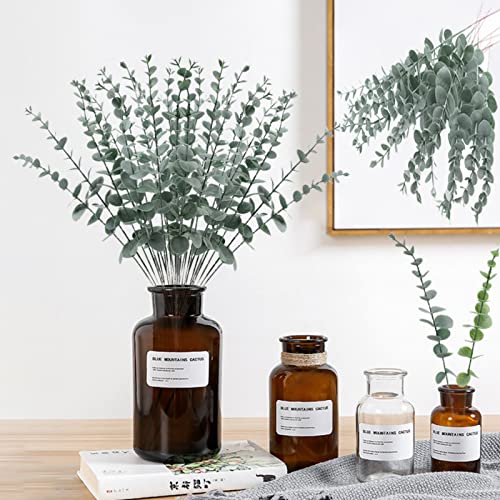 ABAJI Plastic Eucalyptus Black Stems 12 Fake Faux Decorations Artificial Leaves Greenery Plant Leaf Home Office House Table Desk Decor Wedding Party Vase Forever Live - Image 4