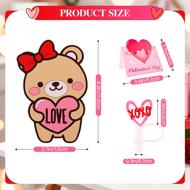 Lingdeer Valentineâ€™s Day Glass Cups with Lids and Straws, Valentines Day Gifts for Her Women Girls Teens Daughters, 16oz Red Heart Iced Coffee Glass Cups Tumbler Mug Decorations Accessories Stuff - Image 4