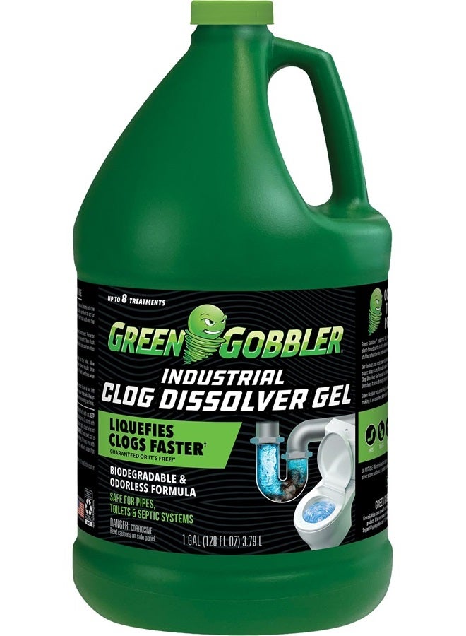 Green Gobbler مزيل انسداد الشعر والشحوم بقوة صناعية | جل منظف المجاري | آمن للأنابيب، المراحيض، الأحواض، الحمامات، المجاري وأنظمة الصرف الصحي | 1 جالون - Image 1